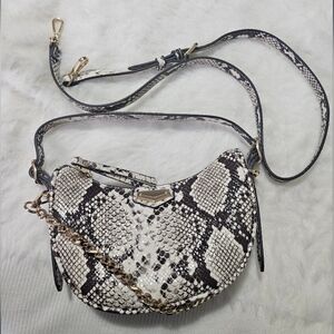 ALDO Snake-Print Zip Clutch in Black & Cream with Gold Hardware -NWOT